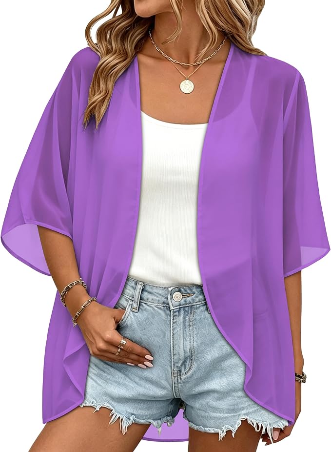 Women Kimono Cardigans Summer Cover Up Hawaiian Shirts Floral Print Tops | ROSEMIA chiffon kimono open front cardigans, beach cover ups, daily casual tops, cruise outfits, summer resort wear