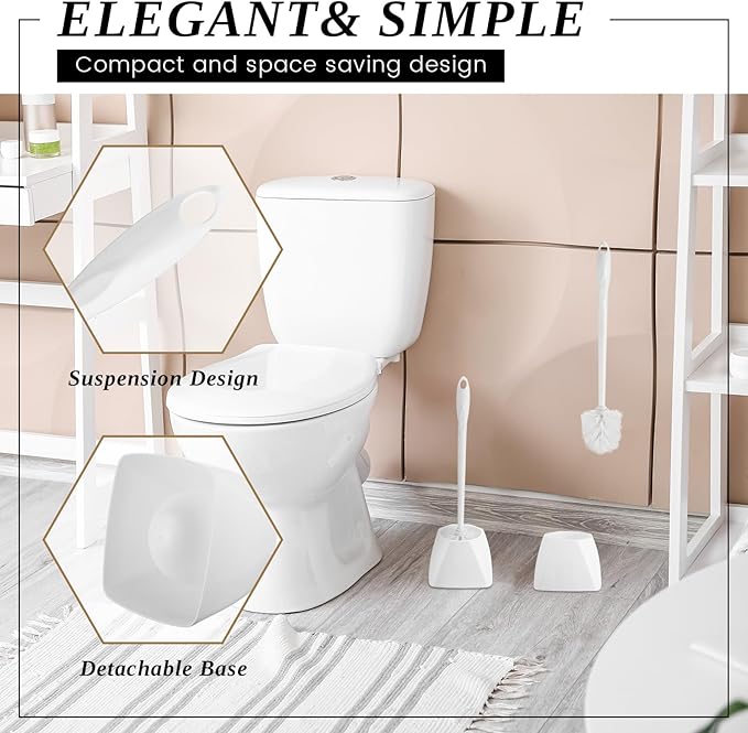 FoldTier 15 Sets Toilet Holder and Brush Set 16.14 Inch Toilet Bowl Cleaner Brush with Caddy Bathroom Scrub Plastic Scrubber with Long Handle for Bathroom Cleaning, Easy to Assemble (White)