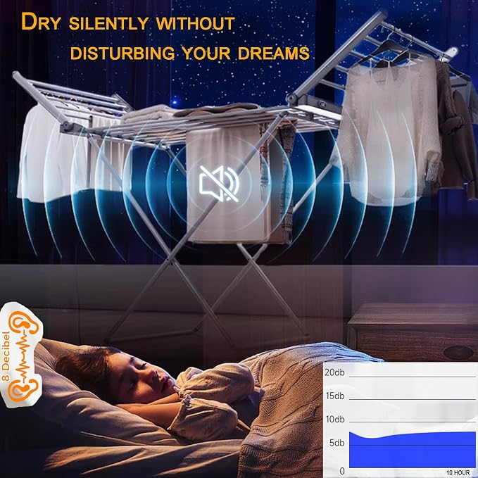 (1 Pack) Heated Clothes Drying Rack, Folding Electric Clothes Rack, Collapsible Laundry Drying Rack, Free Standing Heating Garment Dryer Towel Rail Space Saving for Home Indoor Outdoor