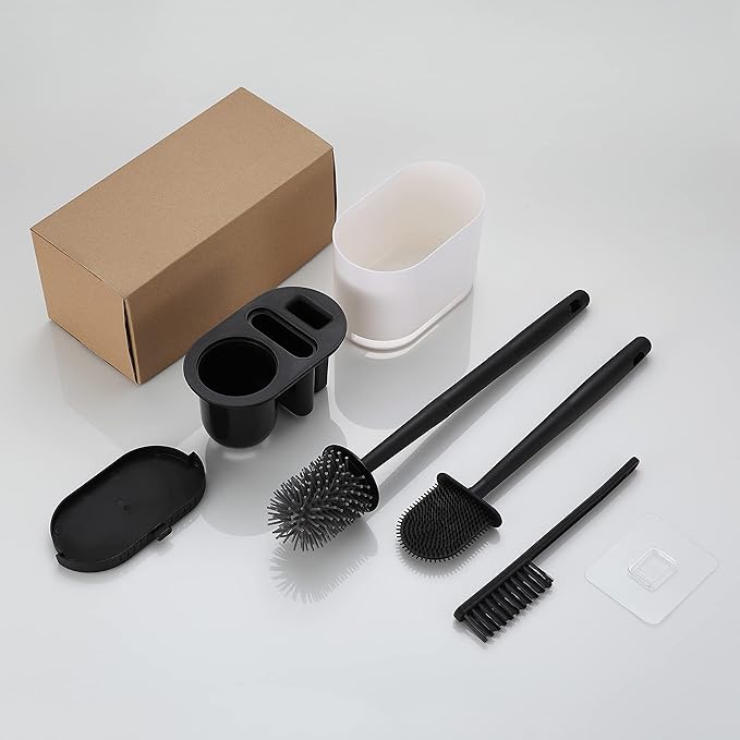 Toilet Brush and Holder Set for Bathroom,Flexible Toilet Bowl Brush with Silicone Bristles,Ventilation Slots Base (Matte Black)