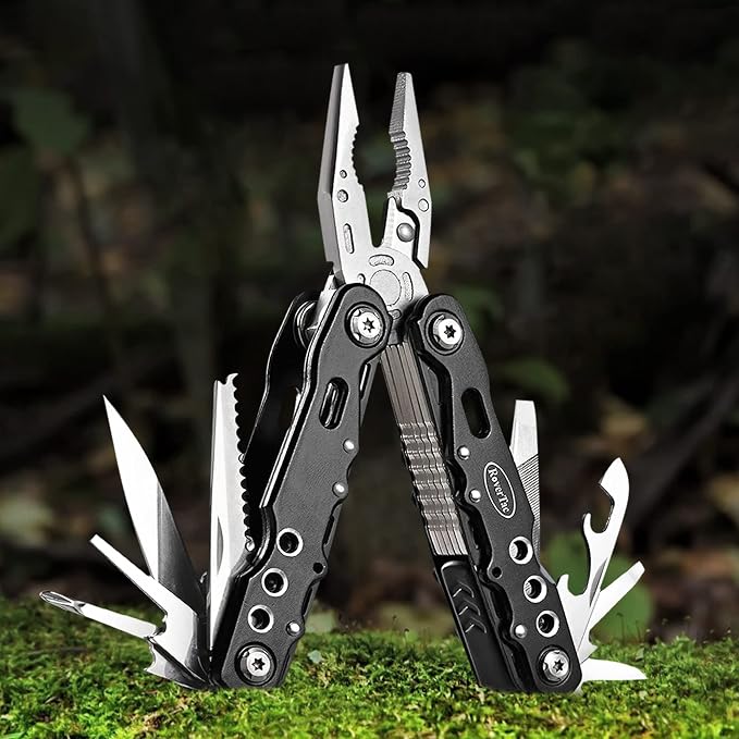 Multitool Pliers Pocket Knife, 14 in 1 Multi Tool Knife Pliers Saw Bottle Opener Safety Lock Nylon Sheath, Camping Hiking Gear Multitool for Camping Survival Hiking DIY, Gifts for Men Dad