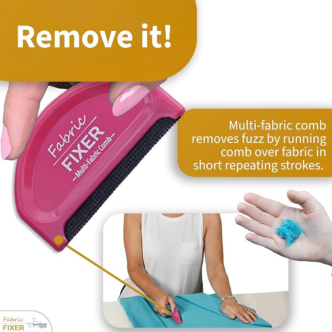 Multi-Fabric Depilling Comb for Sweater Pills and Fuzz (2-Pack Pink) Manual Fabric Defuzzer Wool Lint Shaver Comb Scraper for Clothing, Fleece, Furniture, Sheets and Other Fabrics