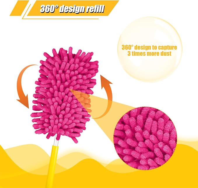 2pcs Duster Refills, Microfiber Dusters Heavy Duty Refills 360 Ceiling Fan Duster Replacements Reusable Hand Dusters for Cleaning (Rose Red)