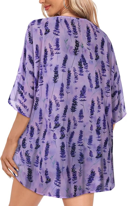 Women Kimono Cardigans Summer Cover Up Hawaiian Shirts Floral Print Tops | ROSEMIA chiffon kimono open front cardigans, beach cover ups, daily casual tops, cruise outfits, summer resort wear