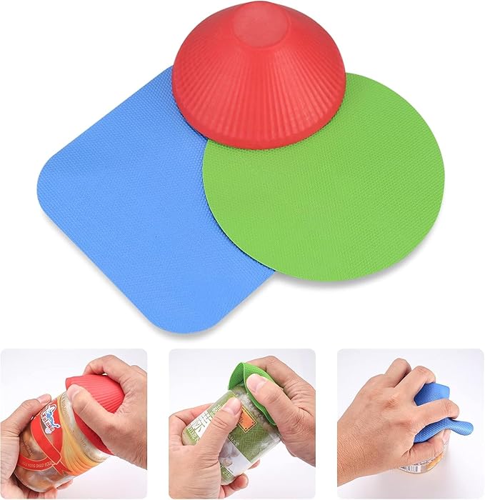 3-Pack Rubber Gripper Openers for Arthritis Hands Non-Slip Jar/Bottle Opener for Seniors & Weak Hands Reusable Can Lid Remover for Most Jars & Bottles