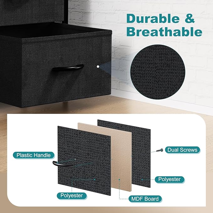 OLIXIS 8 Drawer Storage Dresser for Bedroom, Black Closet Organizers Units | Fabric Dresser with Wooden Top, Chest of Drawers Clothes Storage, Tower Cabinet for Living Room, TV Stand Furniture