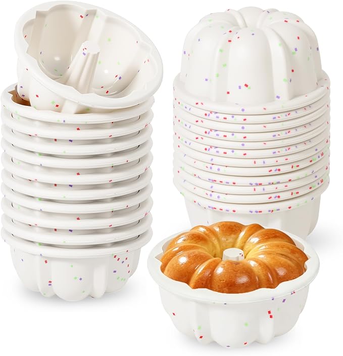 Vinino 4 Inch Silicone Fluted Tube Cake Pan with Reinforced Frame, 24-Pack | Mini Flan Molds for Baking Muffin, Jello, Pudding, Chocoflan, Nonstick Mini Cake Pan for Oven,Dishwasher Safe - Cream