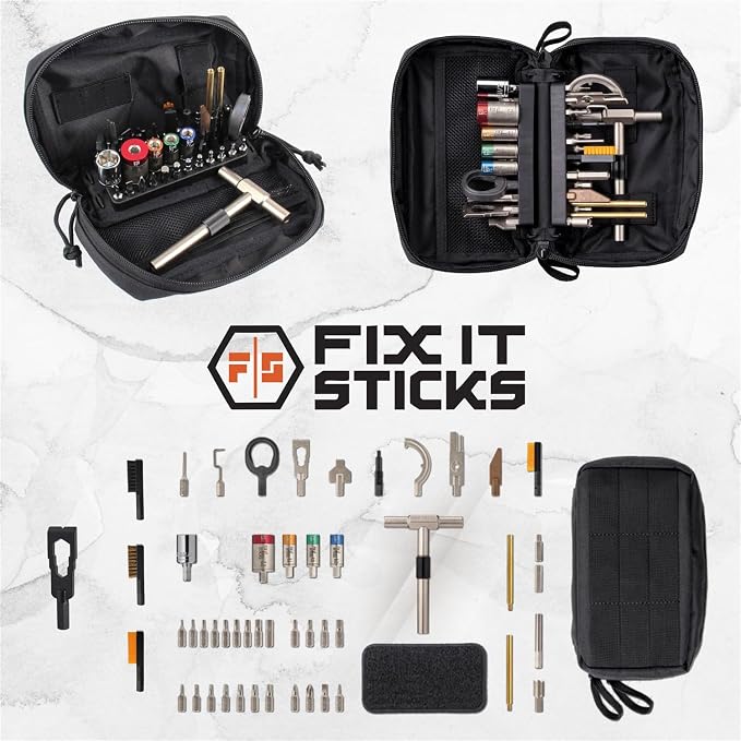 Fix It Sticks The Works Combination Gun Field Maintenance, Torque Limiter/All-in-One Torque Drive/Modular T-Drive Bundle with 3 Piece Cleaning Brush Set, Versatile Durable Steel Mini Pry Bar Bit