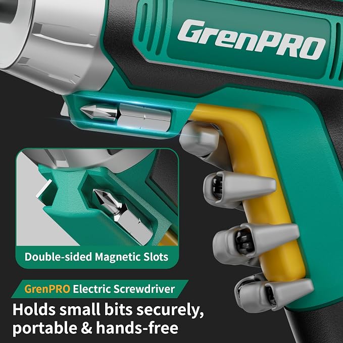 GRENPRO 4V Electric Screwdriver Rechargeable 10pcs, Cordless Screwdriver | USB Small Power Screwdriver Set with Bits, Green, Ideal for Home Repairs