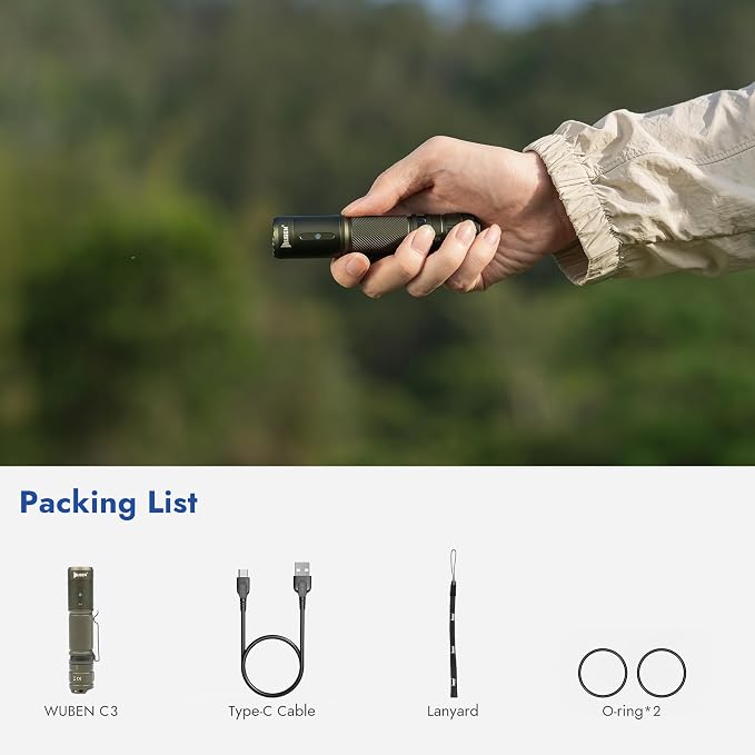 WUBEN C3 Flashlight 1200 High Lumens 6 Modes Rechargeable Flashlights | Super Bright IP68 Tactical Flashlight for Camping, Home, Emergency, Rescue, Hunting, Inspection, Repair, Tool Gifts for Men