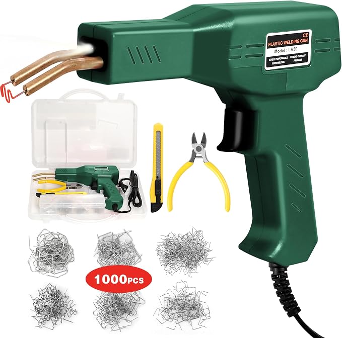 ATOLS Upgraded Plastic Welder, 1000PCS Staples, Pure Copper Transformer, Rapid Heating, Plastic Welding Kit, Hot Stapler Kit, Plastic Welder Gun Kit, Car Bumper Repair Kit, Plastic Repair Kit(Green)
