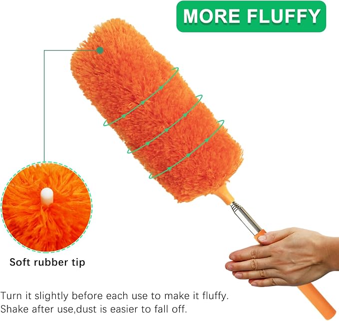 2 Pack Small Washable Microfiber Feather Duster, Microfiber Head, 13" to 30" Extendable Pole, Cleaning Tool for Office, Car, Computer, Furniture