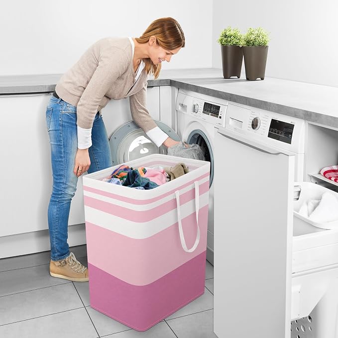 StorageRight Laundry Basket Hamper, 100L Collapsible Clothes Storage, Pink | Freestanding Clothes Hampers, Foldable design, with Easy Carry Handles, For Laundry, Bedroom, Dorm, Clothing, Towels, Toys