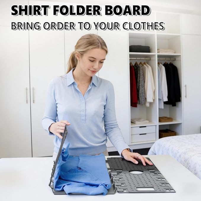 10Pcs Stackable Closet Organizer & Shirt Folding Board Bundle | Space-Savin Closet Organizers and Storage , Foldable ,Ideal for Tshirts ,Sweater ,Pants Storage in Bedroom and Dormroom Black