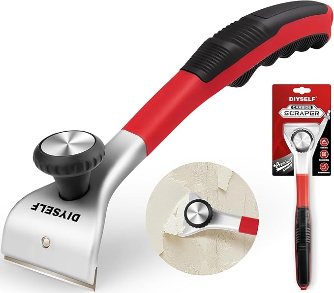 DIYSELF Carbide Scraper, 2-3/8 Inch Heavy Duty Paint Scraper for Wood | Putty Knife and Scraper Tool for Resin, Glue, Varnish, Rust & Dry Glaze, Carbide Scraper for Wood, Red & Black