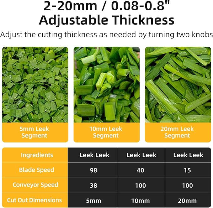 Commercial Vegetable Chopper, 200W Electric Vegetable Cutter 450LBS/H Production, Stainless Steel Onion Chopper with Upgrade Removable Belts & Blades, 2-20mm Adjustable Thickness, 110V