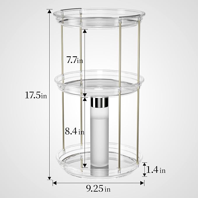 Delamu 3 Tier Rotating Makeup Organizer for Vanity, Bathroom Counter Organizer with Stackable Design, Spinning Skincare Organizer for Bathroom Countertop, Perfume Cosmetic Storage, Clear