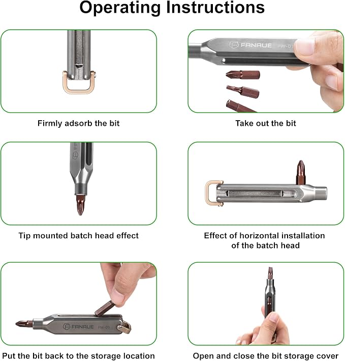 FANAUE Titanium Small EDC Multi Bit Pocket Screwdriver, Professional Grade Magnetic Repair Tool Kit, 10 in 1 Mini Precision Screwdriver Set Magnetic Repair Multitool for Daily Home Improvement Use.