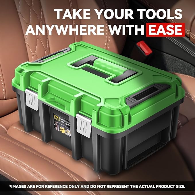 Auto Dynasty 17-Inch Tool Box, 2Pcs Toolboxes Organizer Storage with Removable Tray and Portable Handle for Garage Workshop Home Office Car Trunk, Green