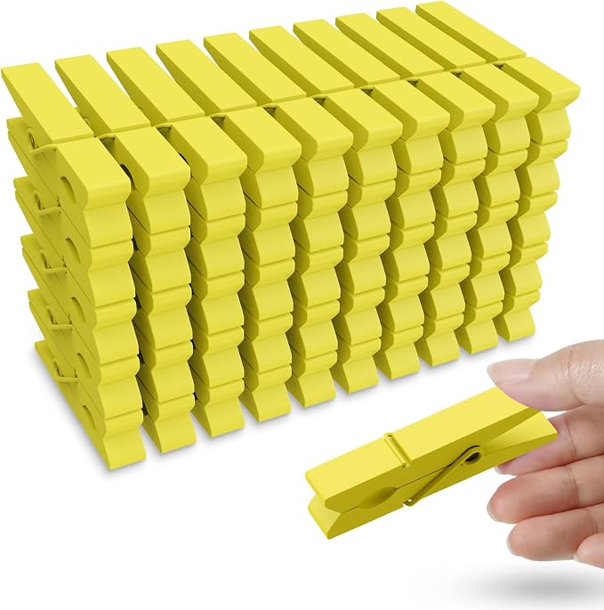 50PCS Colored Wooden Clothespins 2.9 Inch Color Clothes Pins for Pictures | Colorful Close Pins Wood for Photos Classroom School Decoration Craft Cheer, Yellow