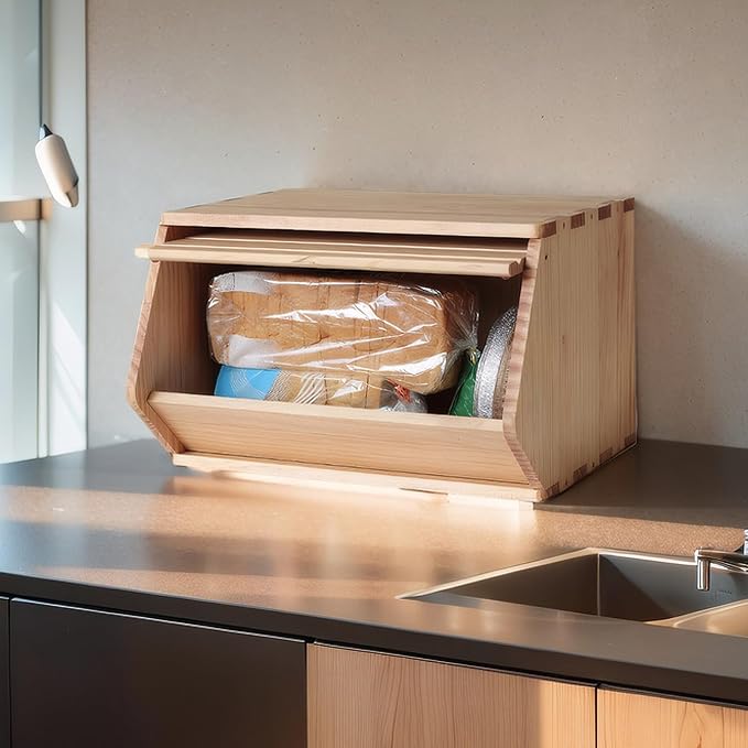 Stackable Solid Wood Storage Chests,Bins with Lids,Modular Wooden Multi-use Box,Closet Storage Organizers,Hall Entryway Cabinet,Drawers,Potato,Onion,Bread,Classify by Items,15.5”W(1 Pack)