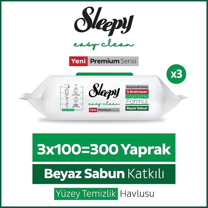 Sleepy Easy Clean XL Multi Surface Cleaning Wipes (300 Count) – Natural Vinegar & Baking Soda Formula – Jumbo 8"x8" All Purpose Wet Wipes for Kitchen, Bathroom, Glass & Electronics – No Streak