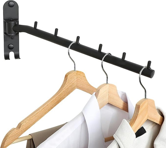 Mooche Swing Clothes Hanger Rack, Garment Racks 11.93" Long, Balck | 180°Rotation Laundry Drying Rack 304 Stainless Steel Space Saving Wall Mounted for Laundry Room Bedroom Balcony
