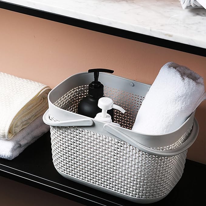 Plastic Protable Shower Caddy Basket, Storage Organizer, Grey, 2 Pack | Bottom Drain Holes, Keep Dry, Sturdy and Durable, Easy to Carry for Bathroom, Kitchen, Dorm Room, RV, College