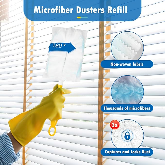 60 Count Duster Refills Compatible with Dusters 180° Handle Dusters | 180° Heavy Duty Multi-Surface Duster Replacement with 1 Standard Handle, Unscented