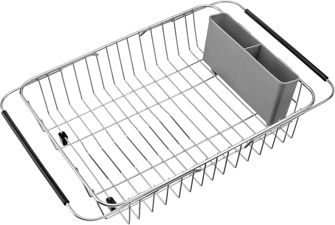 iPEGTOP Cutlery Utensil Silverware Drying Rack Basket Holder with Hooks - Flatware Storage Solution for Kitchen Dish Drainer Dish Drying Rack, Grey