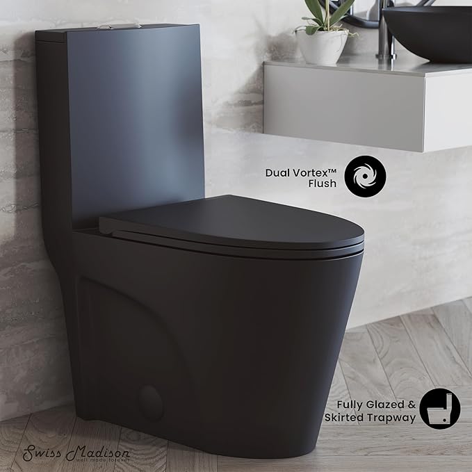 St. Tropez One Piece Elongated Toilet Dual Vortex Flush 1.1/1.6 gpf with 10" Rough-In, Matte Black