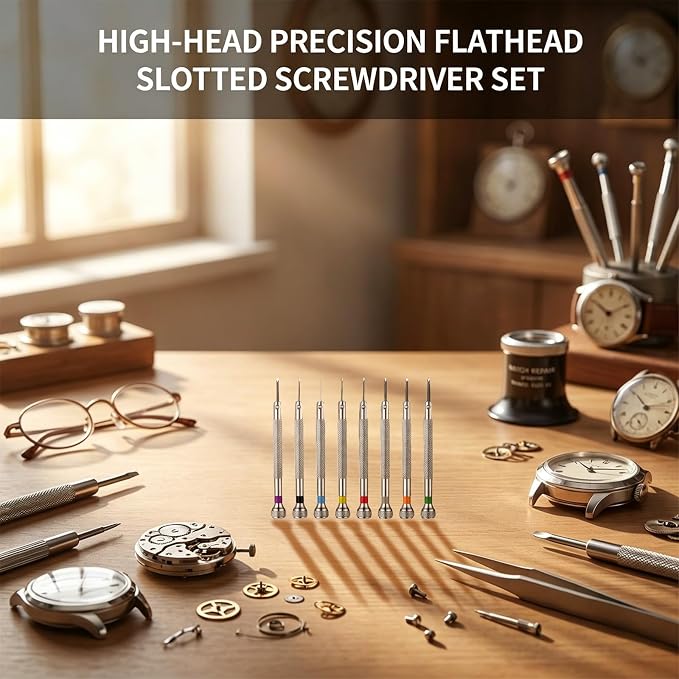 8 PCS Precision Watch Screwdriver Set, 0.6-2.0 mm Micro Flathead Screwdriver Kit, Professional Jewelers Repair Tool for Eyeglasses,Jewelry Work, Small Slotted Screwdrivers with Non-Slip Handle