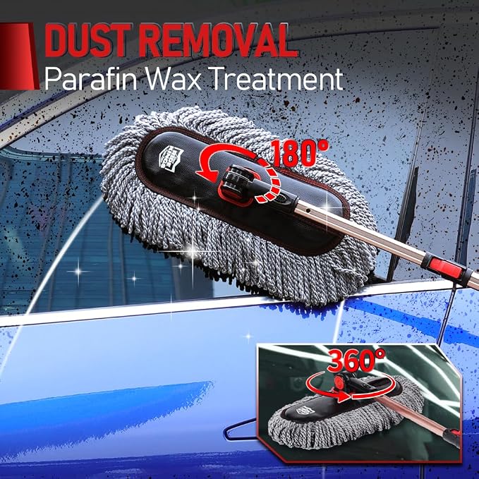 Car Duster Set, Microfiber, 3 Pcs | Lightweight telescoping pole for auto exterior. Sweeps dirt fast & is fully washable. Dash brush & storage bag included.