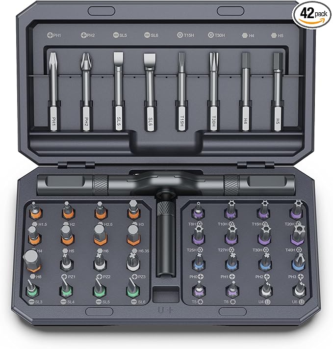 42 in 1 Magnetic Screwdriver Set, Ratchet Screwdriver Set with S2 Steel Bits, Detachable Handle, Multi Bit Repair Tool Kit for Home, Furniture, Electronics, Computer, Bicycle Repair, DIY