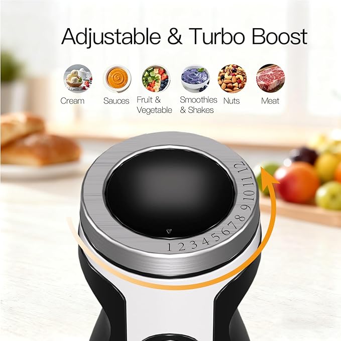 MegaWise 5-in-1 Hand Blender, Powerful Immersion Stick Blender with Titanium Reinforced Blades, 12-Speed Control, Includes Chopper, Beaker, Whisk & Frother for Smoothies & Baby Food