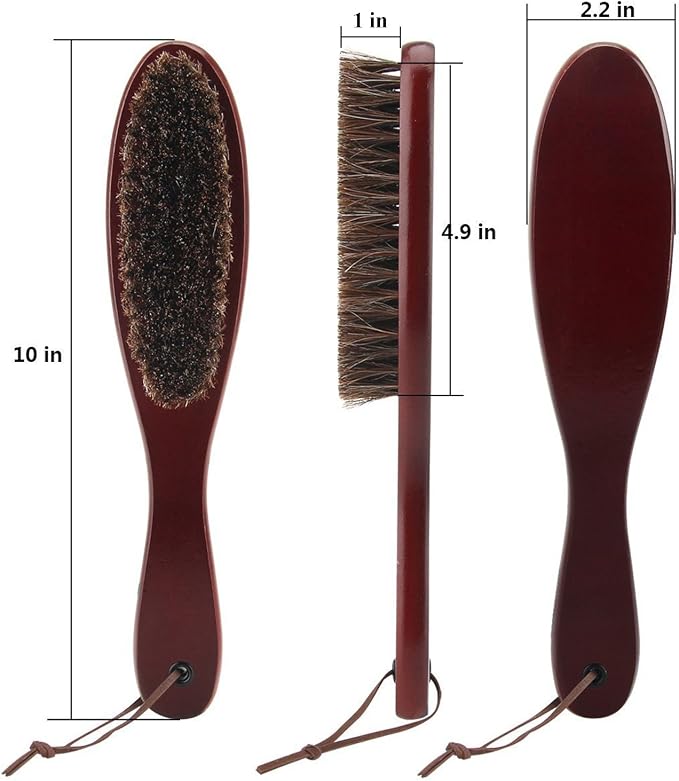 Clothes Garment Dust Cleaning Brush Lint Remover Brush with Genuine Soft Horsehair and Wooden Handle for Coat Men Suits Shoes Jacket Furniture Car Mat and Pet Hair (2-Pack)