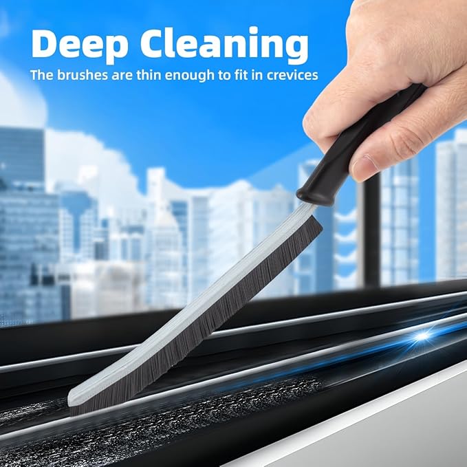 TQRR 3Pcs Hard Bristle Crevice Cleaning Brush, Scrub Brush, Kitchen Sink Cleaning Brush, Grout Brush, Corner Brush Cleaning Tools for Toilet, Bathroom, Gap, Home, Household, Window (3, Black)