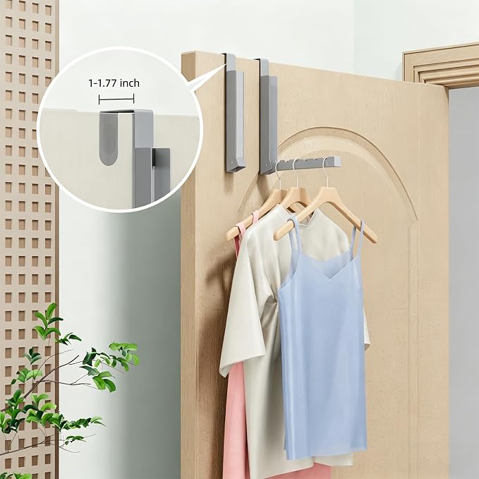 BAKON Over The Door Hanger Folding Clothes Drying Rack, Folding Hanging Coat Rack for Indoor Laundry Room Compact Small Space Foldable Portable Clothing Hanger Hook Collapsible-2 Pack (Gary)