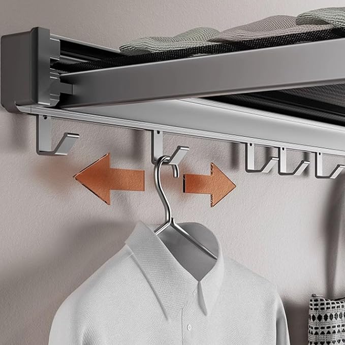 Pilipane Retractable Clothes Drying Rack Wall Mount Foldable Laundry Organizer with Breathable Mesh Platform for Patio Bathroom Aluminum 42x37.8cm (Gray)