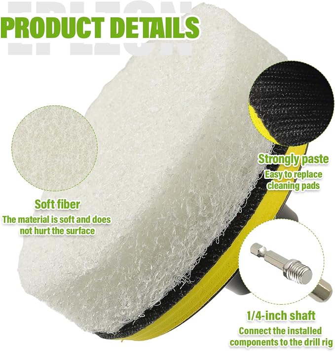 4 Inch Drill Brush Scrub Pads Cleaning Kit, 5X Faster Cleaning, Reusable Double Sided Scrub Pad for Bathroom Shower Tub Tile Grout Kitchen Toilet Hard Surfaces, 9 Pack(White)