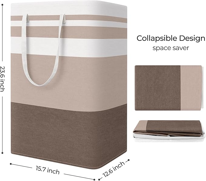 StorageRight Laundry Basket Hamper, 75L Collapsible Clothes Storage, Khaki | Freestanding Clothes Hampers, Foldable design, with Easy Carry Handles, For Laundry, Bedroom, Dorm, Clothing, Towels, Toys