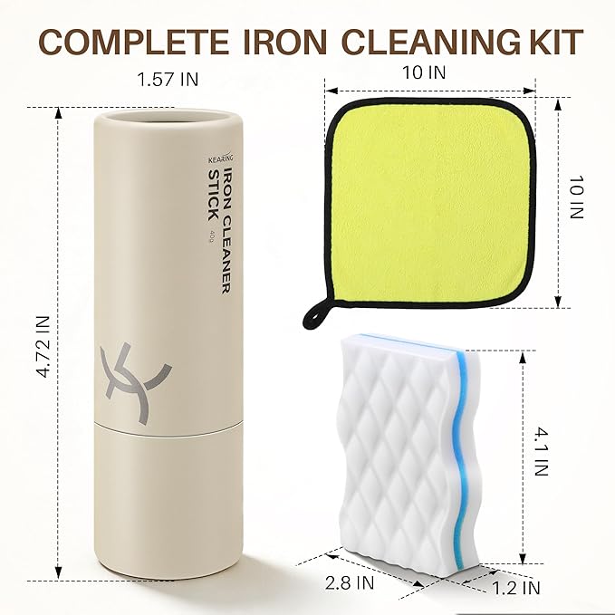 Iron Cleaner Kit for Steam Irons with Cleaning Cloth & Sponge Eraser, Non-Toxic Sole Plate Cleaner Removes Fabric Residue, Glue, Limescale, Starch & Burn Marks to Improve Glide