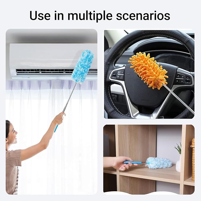 4 pcs Extendable and Washable Microfibre Feather Duster,12" to 31" Reachable, Microfibre Cleaning Tool, Small Dusters for Cleaning Office, Car, Computer, Furniture, Sofa