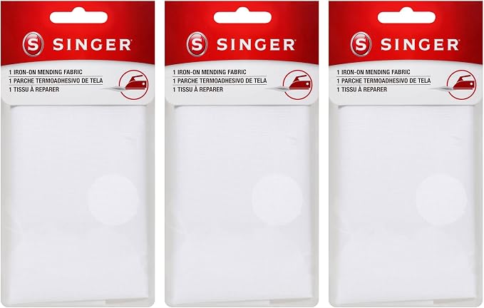 Iron-On Mending Fabric, 7-Inch x 16-Inch Patch for Mending Clothes, White (Three-Pack)