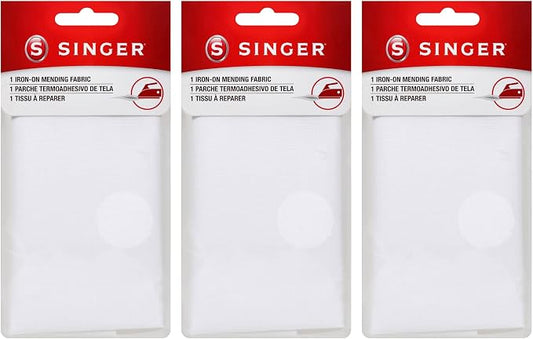 Iron-On Mending Fabric, 7-Inch x 16-Inch Patch for Mending Clothes, White (Three-Pack)