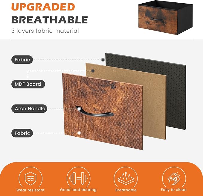 Sweetcrispy Dresser for Bedroom, 4 Drawer Storage Organizer for Closet | Small Fabric Dresser Cabinet, Chest of Drawers with Sturdy Frame, Tall Nightstand, Home Furniture, Rustic Brown
