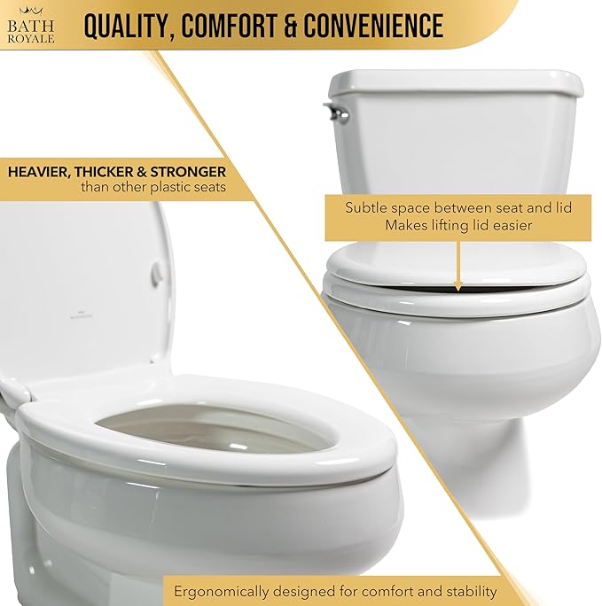 Bath Royale Round Toilet Seat Replacement with Cover BR500-01 Slow Close, Heavy Duty Sturdy, Stain-Resistant, No Jiggle and Easy to Clean, Fits All Toilet Brands, Executive Series - Biscuit/Linen,