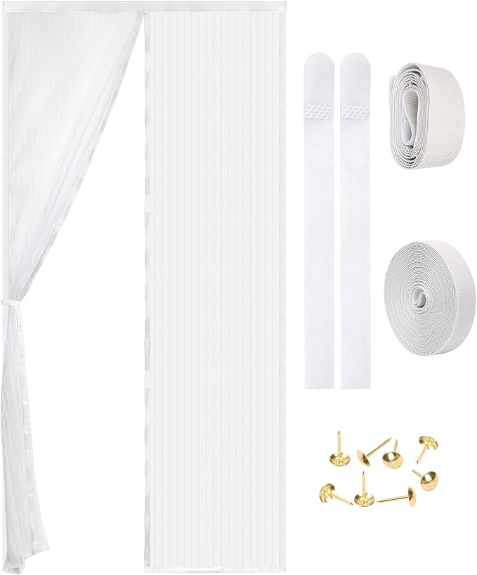 Magnetic Screen Door - Self Sealing, Heavy Duty, Hands Free Mesh Partition Keeps Bugs Out Let Breeze in- Pet and Kid Friendly - Keep Open Feature (White, Fit Door Size 36 x 80 Inch)