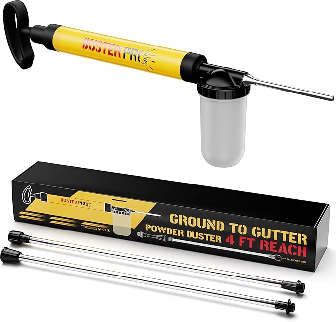 Diatomaceous Earth 4 FT Long Reach Pump Powder Duster Applicator Sprayer | Safe Distance Dusting•No More Sore Hand•Adjustable Powder Output•Clog-Resistant•Comply with Delta, Cimexa, Tempo,Seven Dust