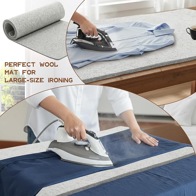 HunnmingRe 22" x 60" Wool Pressing Mat, Extra Large 100% New Zealand Wool Ironing Mat for Quilting Supplies, Sewing, Embroidery, 0.5 Thick Heat-Resistant Double Non-Slip Sided Ironing Pad